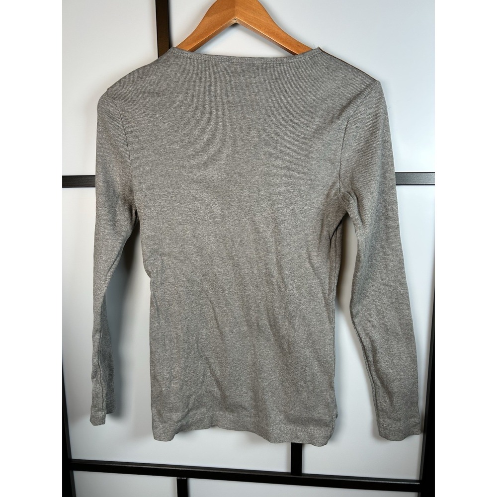Lauren Ralph Lauren Gray Knit Top Shirt Faux Suede Zipper Shoulders Women Size M - Picture 2 of 7